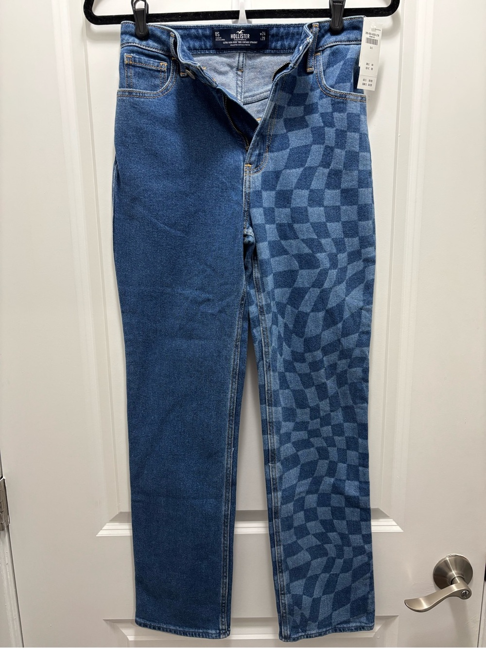 Hollister Two-Tone Blue Checkerboard Straight Jeans